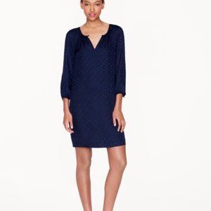 J. Crew 100% Silk Navy Blue Tonal Paisley Dress